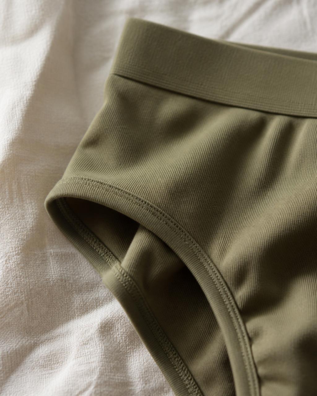 Close-up of the naturally dyed organic cotton brief