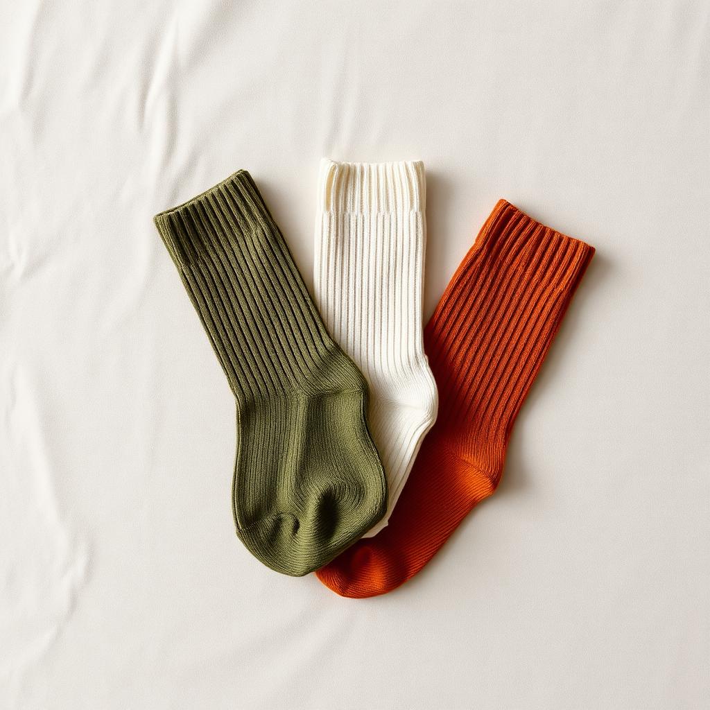 Ribbed cotton socks in olive, cream, and terracotta